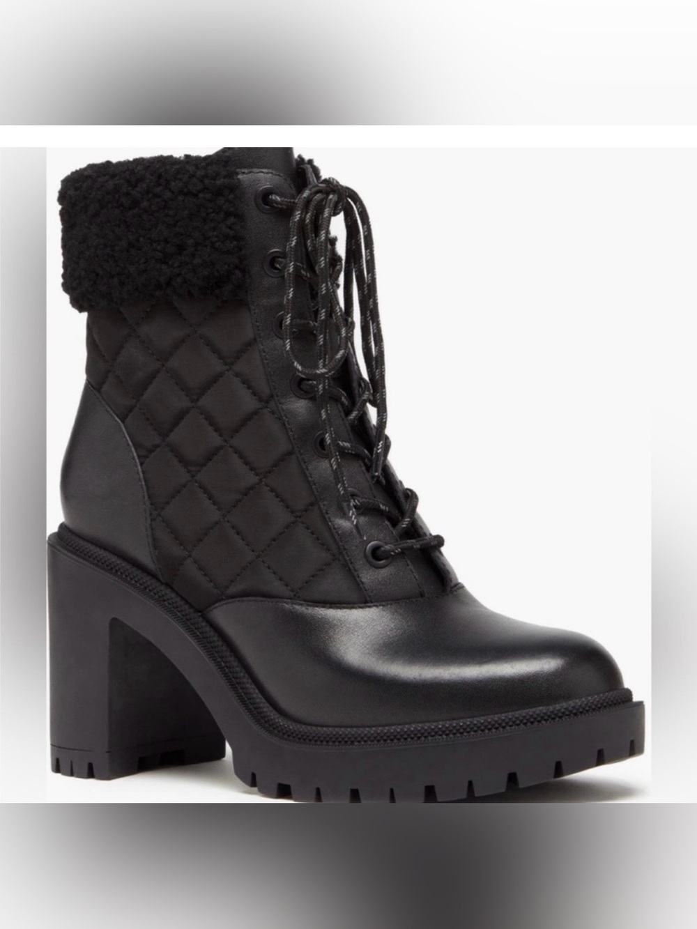 NEW PAIGE Black Bryce Quilted Bootie & Genuine Shearling Trim, Size 7.5